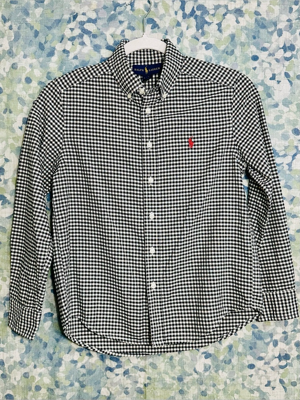 Ralph Lauren Boys Black White Gingham Button Down Shirt Size 10-12